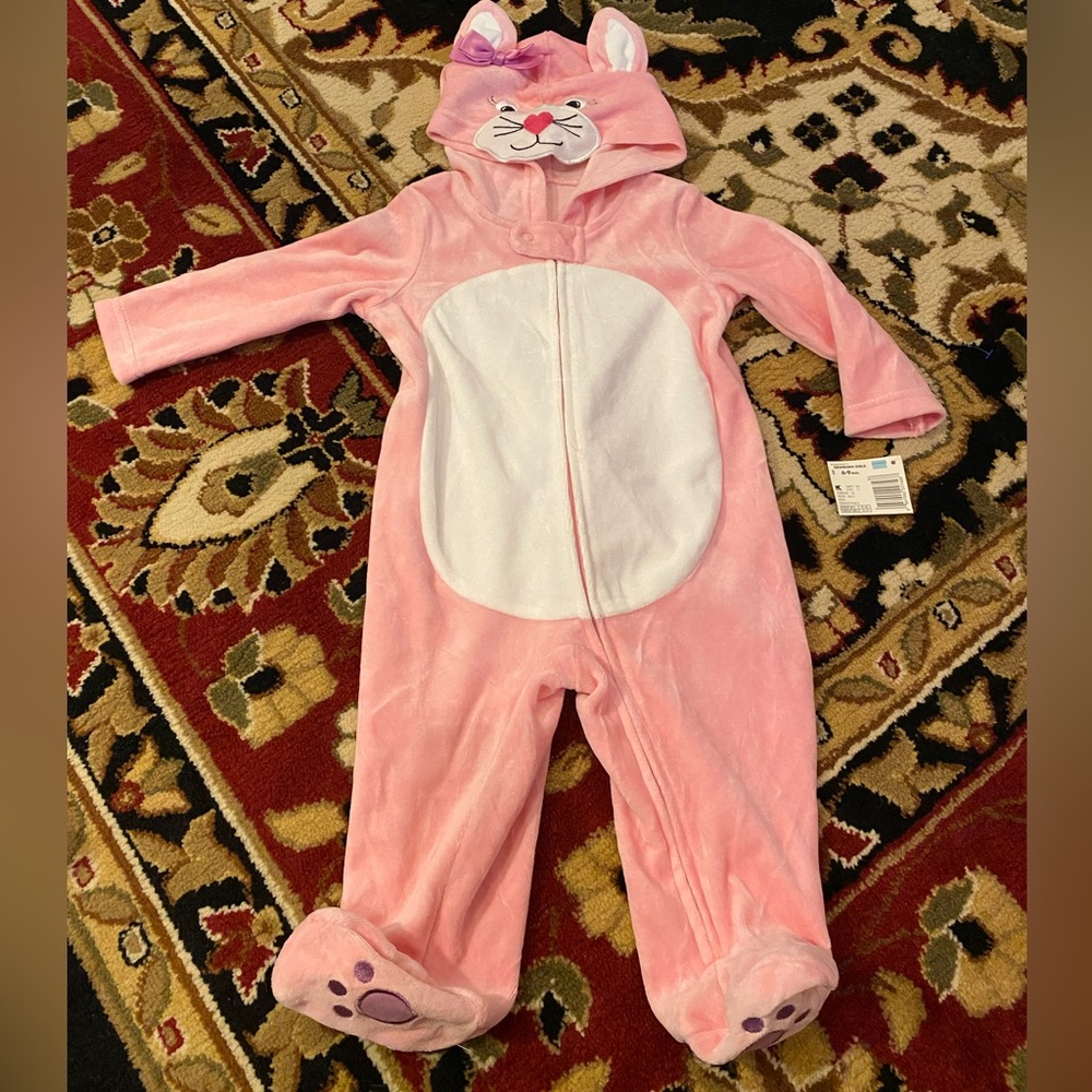 NWT 6-9M Pink Cat Hooded Onesie Costume